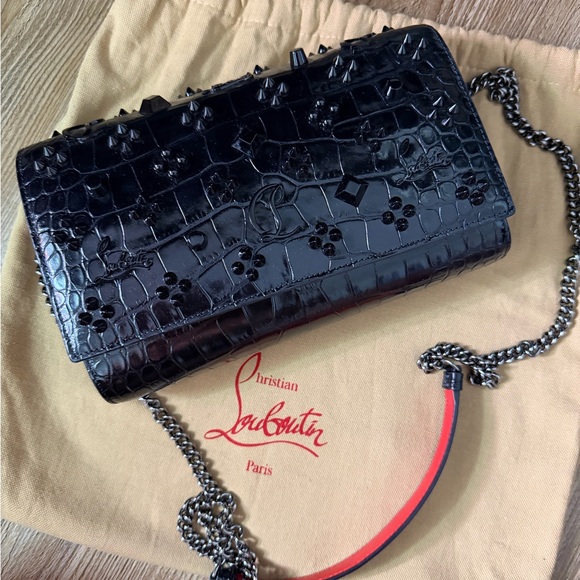 Christian Louboutin Handbags - Christian Louboutin Black Croc-Embossed Clutch
